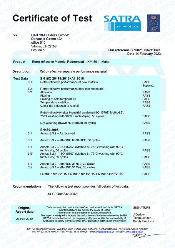 XM-6011: EN 20471 (50×75°C)