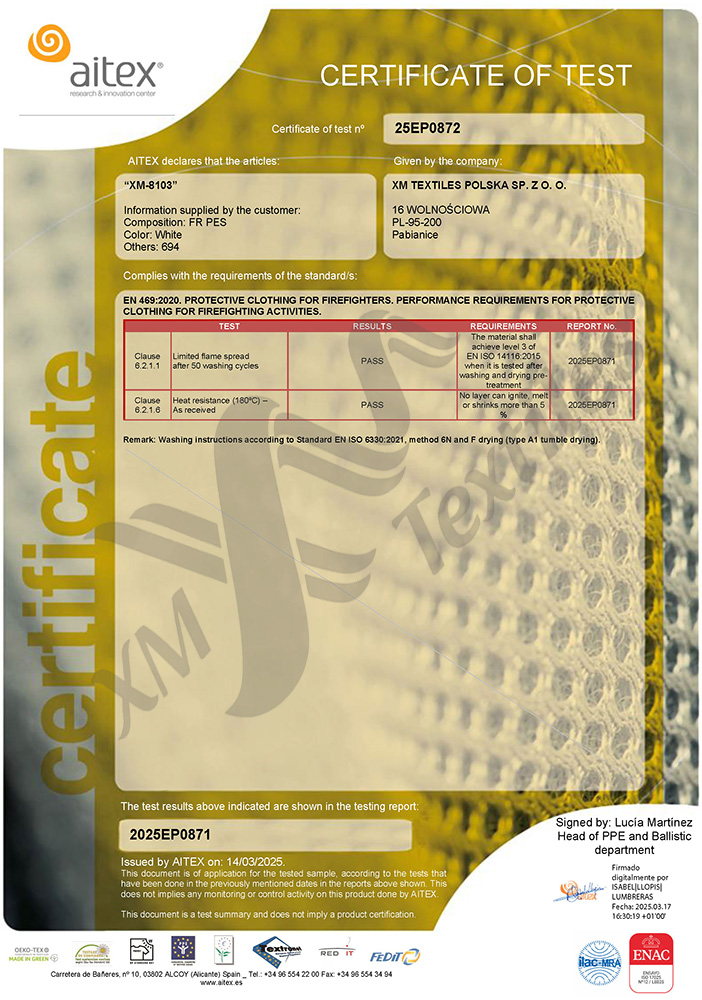 XM-8103: EN 469 (50x60C)