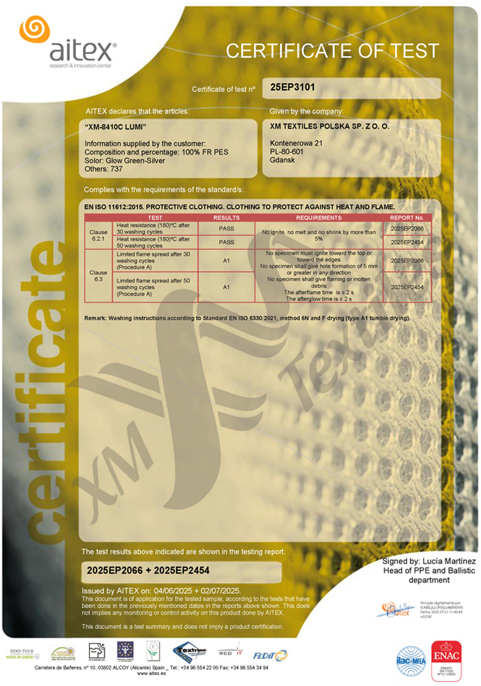 XM-8410C: EN 11612 (50×60°C) XM-8410C: EN 11612 (50×60°C)