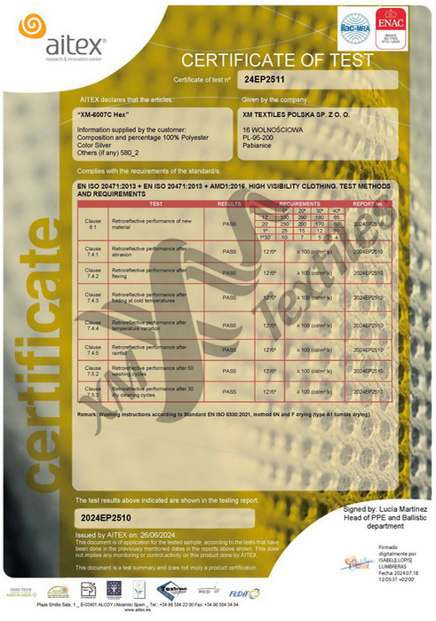 XM-6007C HEX: EN 20471 (50x60&deg;C)